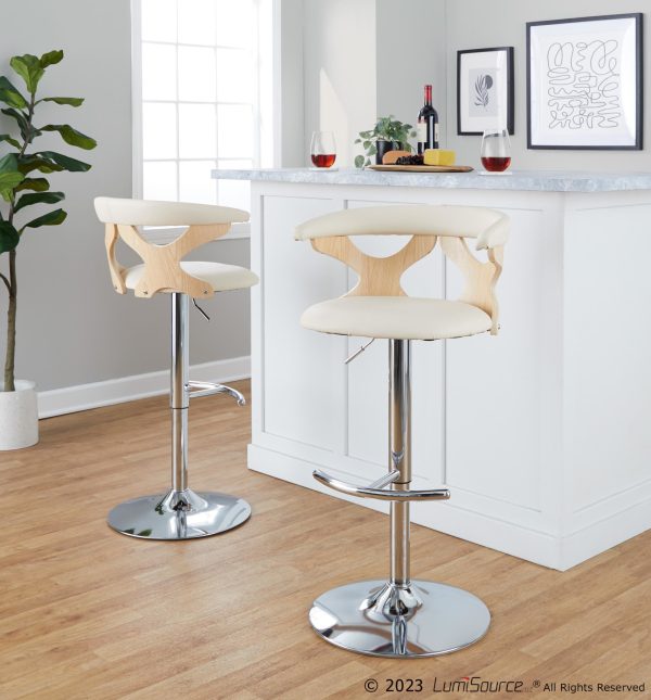 Gardenia Cream Faux Leather Contemporary Swivel Barstools Set of 2 3