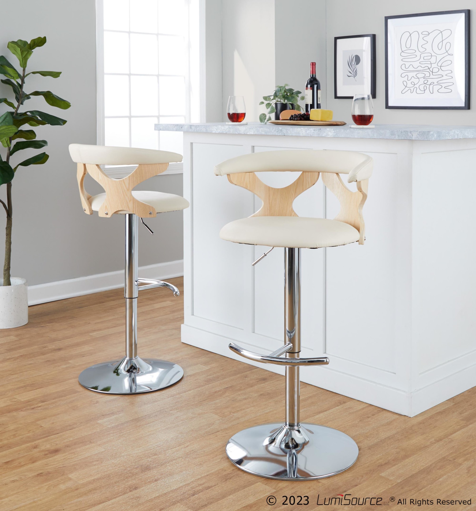 Gardenia Cream Faux Leather Contemporary Swivel Barstools (Set of 2) 4 Gardenia Cream Faux Leather Contemporary Swivel Barstools (Set of 2) - Image 4