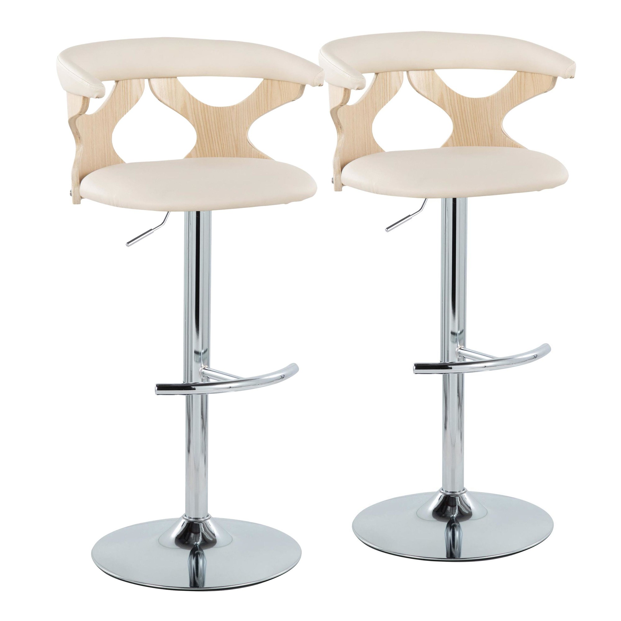Gardenia Cream Faux Leather Contemporary Swivel Barstools (Set of 2) 5 Gardenia Cream Faux Leather Contemporary Swivel Barstools (Set of 2) - Image 5