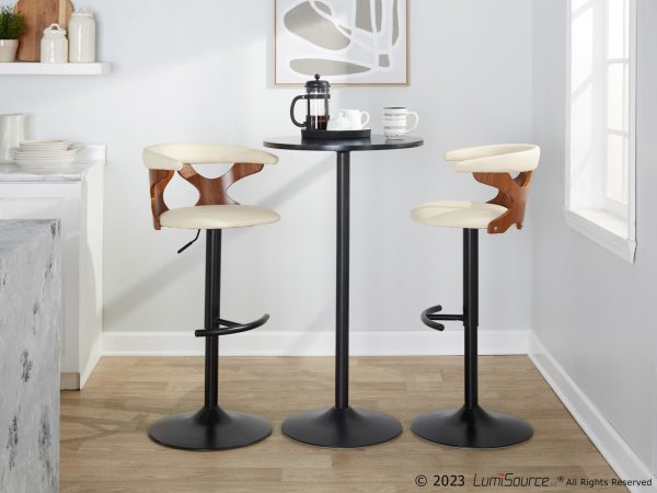 Gardenia Cream Faux Leather Mid Century Modern Swivel Barstool Set of 2 1
