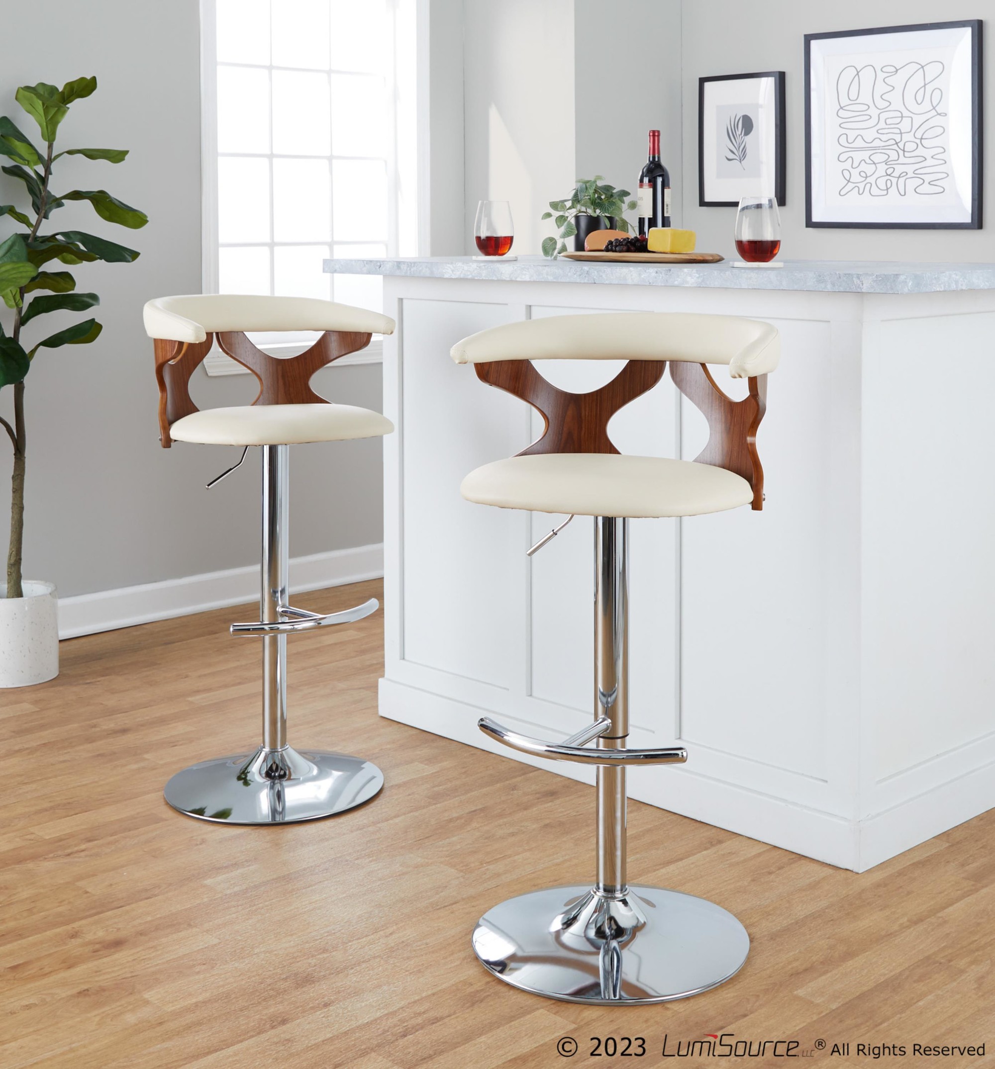 Gardenia Cream Faux Leather Mid-Century Modern Swivel Barstool (Set of 2) 3 Gardenia Cream Faux Leather Mid-Century Modern Swivel Barstool (Set of 2) - Image 3