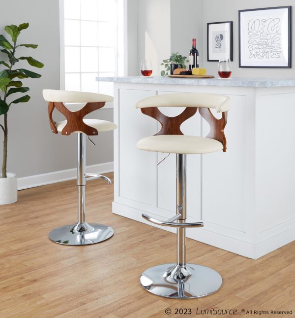 Gardenia Cream Faux Leather Mid Century Modern Swivel Barstool Set of 2 3