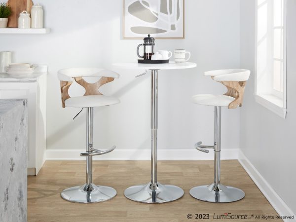 Gardenia Cream Swivel Adjustable Contemporary Barstool Chrome Set Set of 2 1