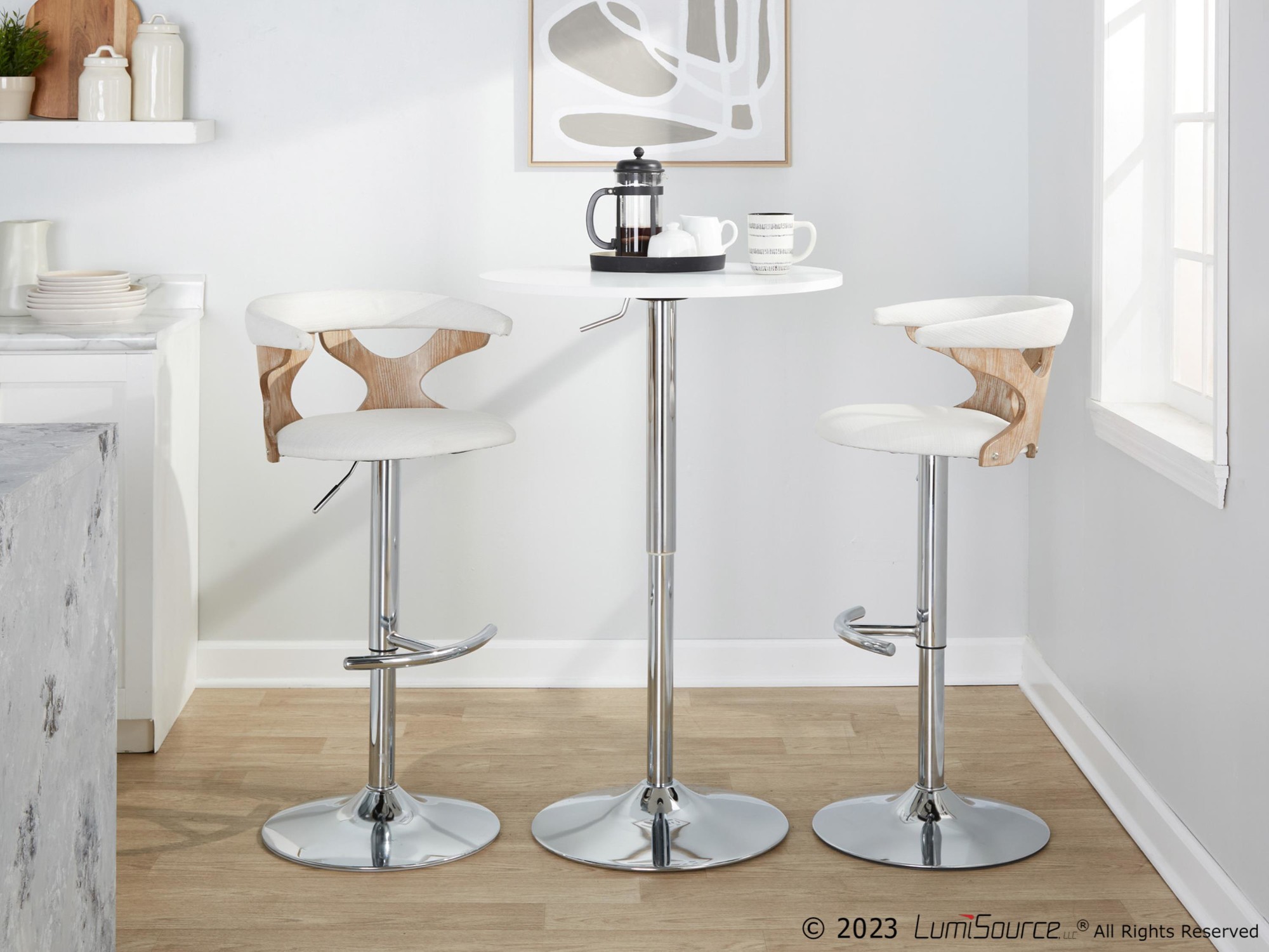 Gardenia Cream Swivel Adjustable Contemporary Barstool Chrome Set (Set of 2) 2 Gardenia Cream Swivel Adjustable Contemporary Barstool Chrome Set (Set of 2) - Image 2