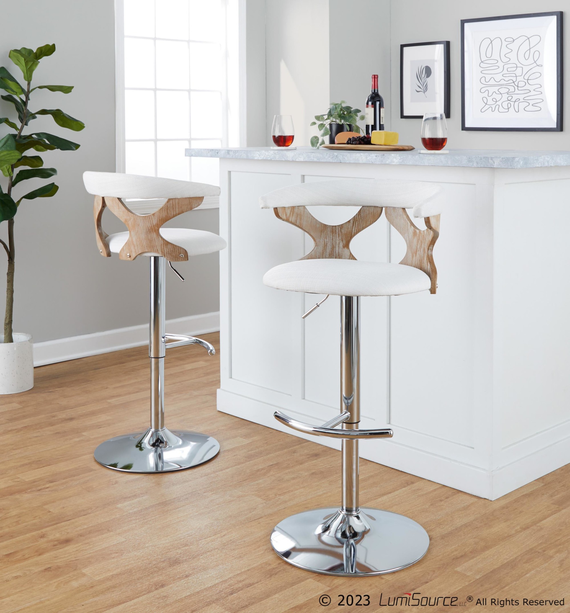 Gardenia Cream Swivel Adjustable Contemporary Barstool Chrome Set (Set of 2) 3 Gardenia Cream Swivel Adjustable Contemporary Barstool Chrome Set (Set of 2) - Image 3