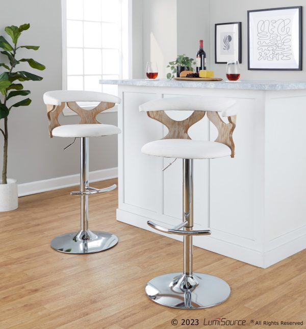 Gardenia Cream Swivel Adjustable Contemporary Barstool Chrome Set Set of 2 3