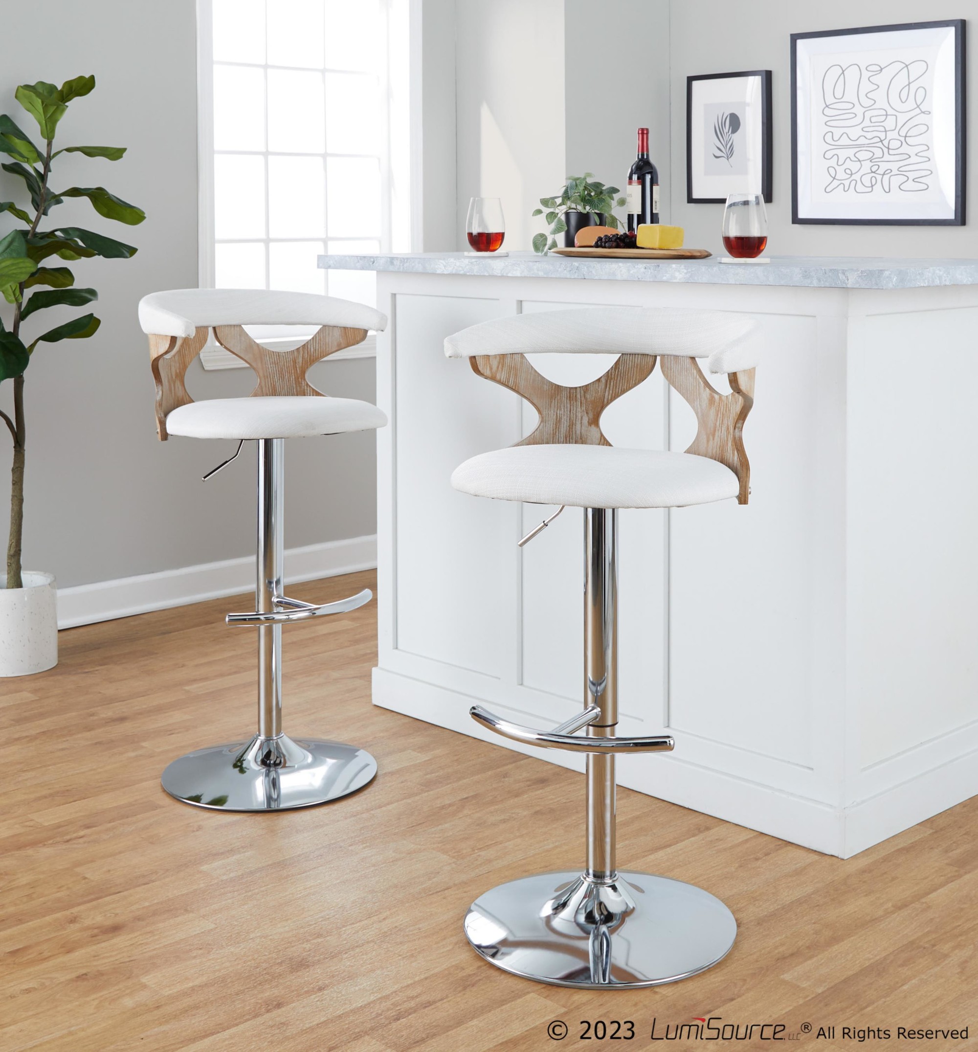 Gardenia Cream Swivel Adjustable Contemporary Barstool Chrome Set (Set of 2) 4 Gardenia Cream Swivel Adjustable Contemporary Barstool Chrome Set (Set of 2) - Image 4