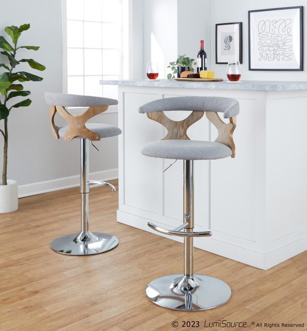 Gardenia Light Grey Fabric Swivel Contemporary Barstools Set of 2 2