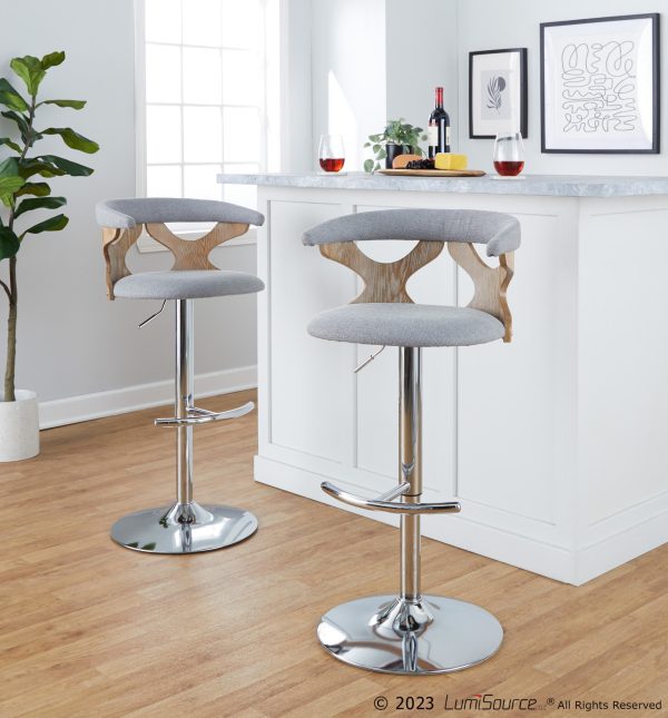 Gardenia Light Grey Fabric Swivel Contemporary Barstools Set of 2 3