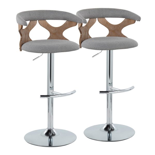 Gardenia Light Grey Fabric Swivel Contemporary Barstools Set of 2 4
