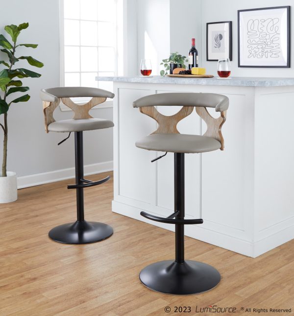 Gardenia Light Grey Faux Leather Adjustable Swivel Barstool Set of 2 2
