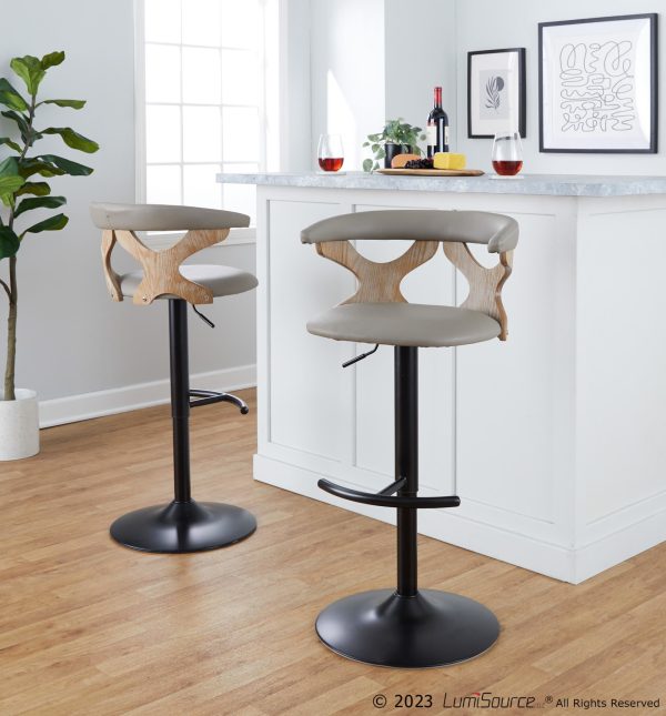 Gardenia Light Grey Faux Leather Adjustable Swivel Barstool Set of 2 3
