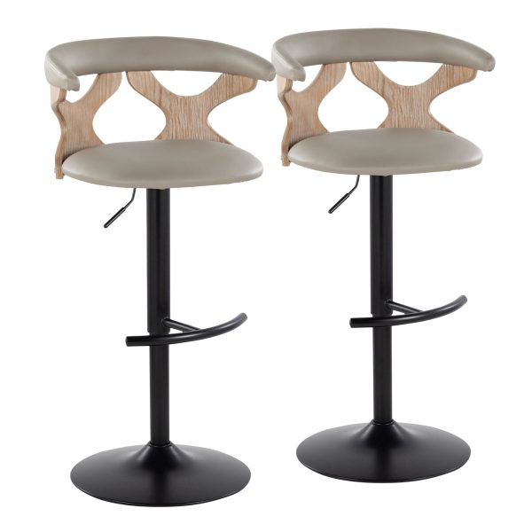 Gardenia Light Grey Faux Leather Adjustable Swivel Barstool Set of 2 4
