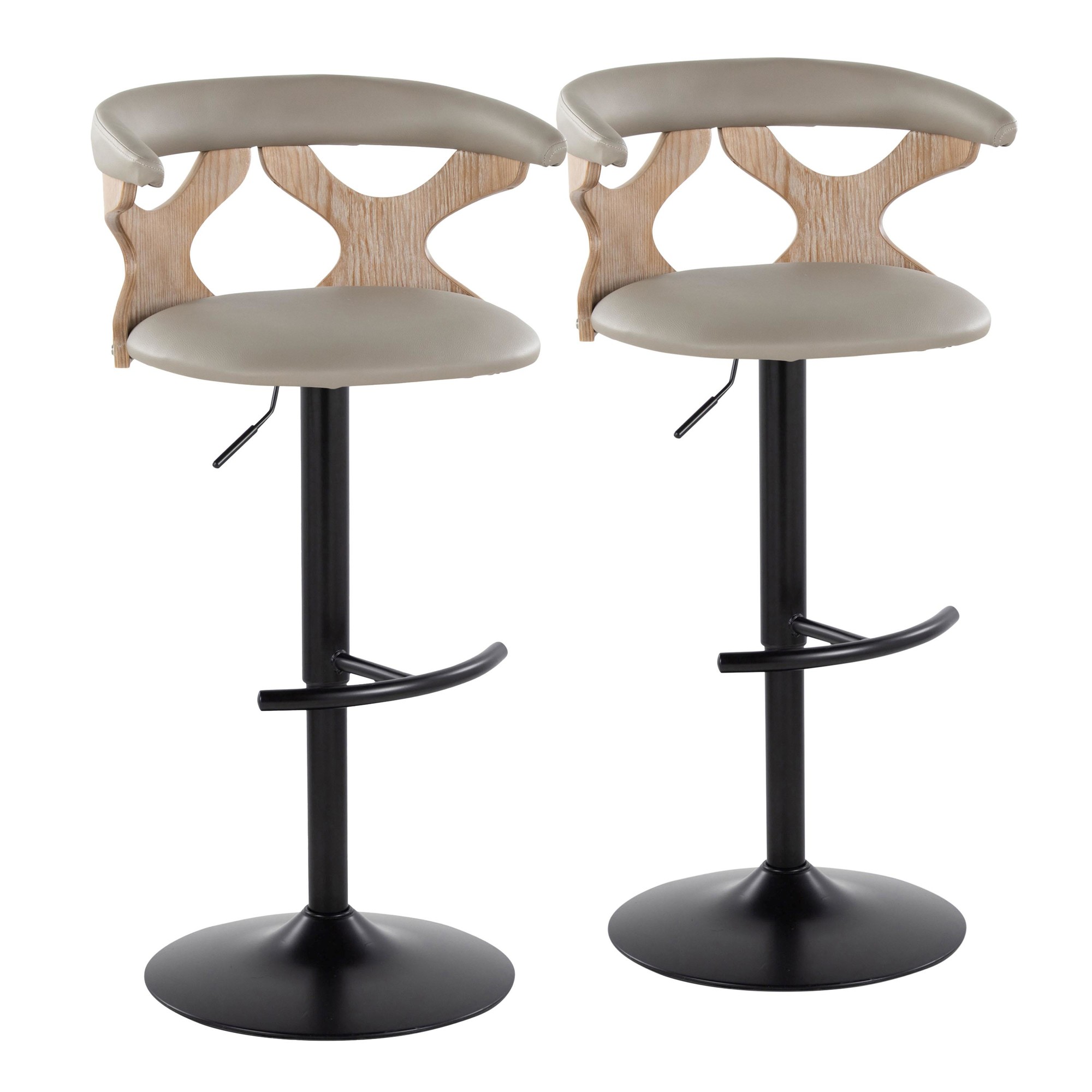 Gardenia Light Grey Faux Leather Adjustable Swivel Barstool (Set of 2) 5 Gardenia Light Grey Faux Leather Adjustable Swivel Barstool (Set of 2) - Image 5