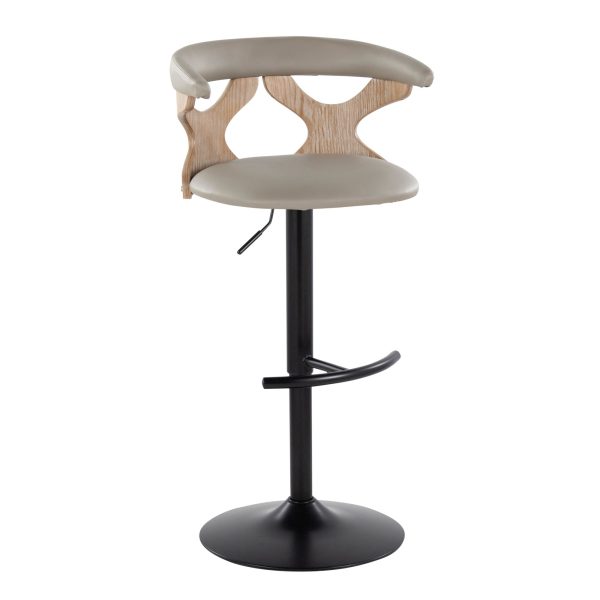 Gardenia Light Grey Faux Leather Adjustable Swivel Barstool Set of 2 6