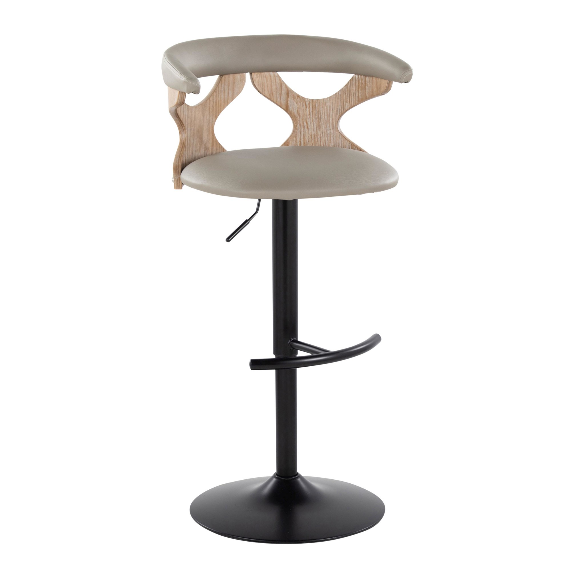 Gardenia Light Grey Faux Leather Adjustable Swivel Barstool (Set of 2) 8 Gardenia Light Grey Faux Leather Adjustable Swivel Barstool (Set of 2) - Image 8