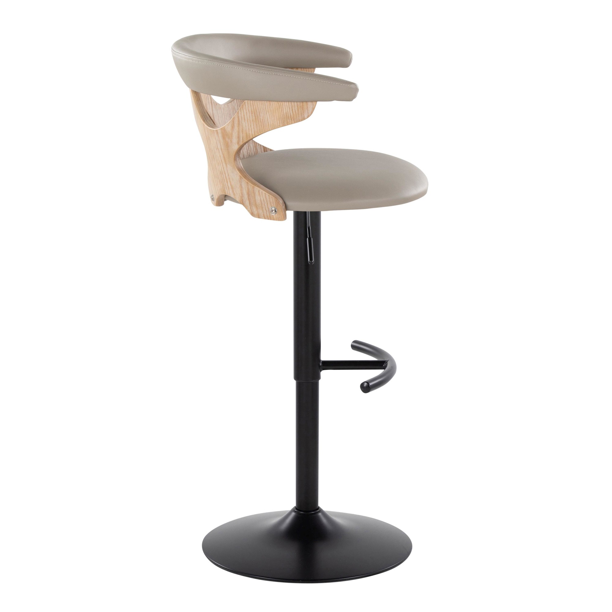Gardenia Light Grey Faux Leather Adjustable Swivel Barstool (Set of 2) 9 Gardenia Light Grey Faux Leather Adjustable Swivel Barstool (Set of 2) - Image 9