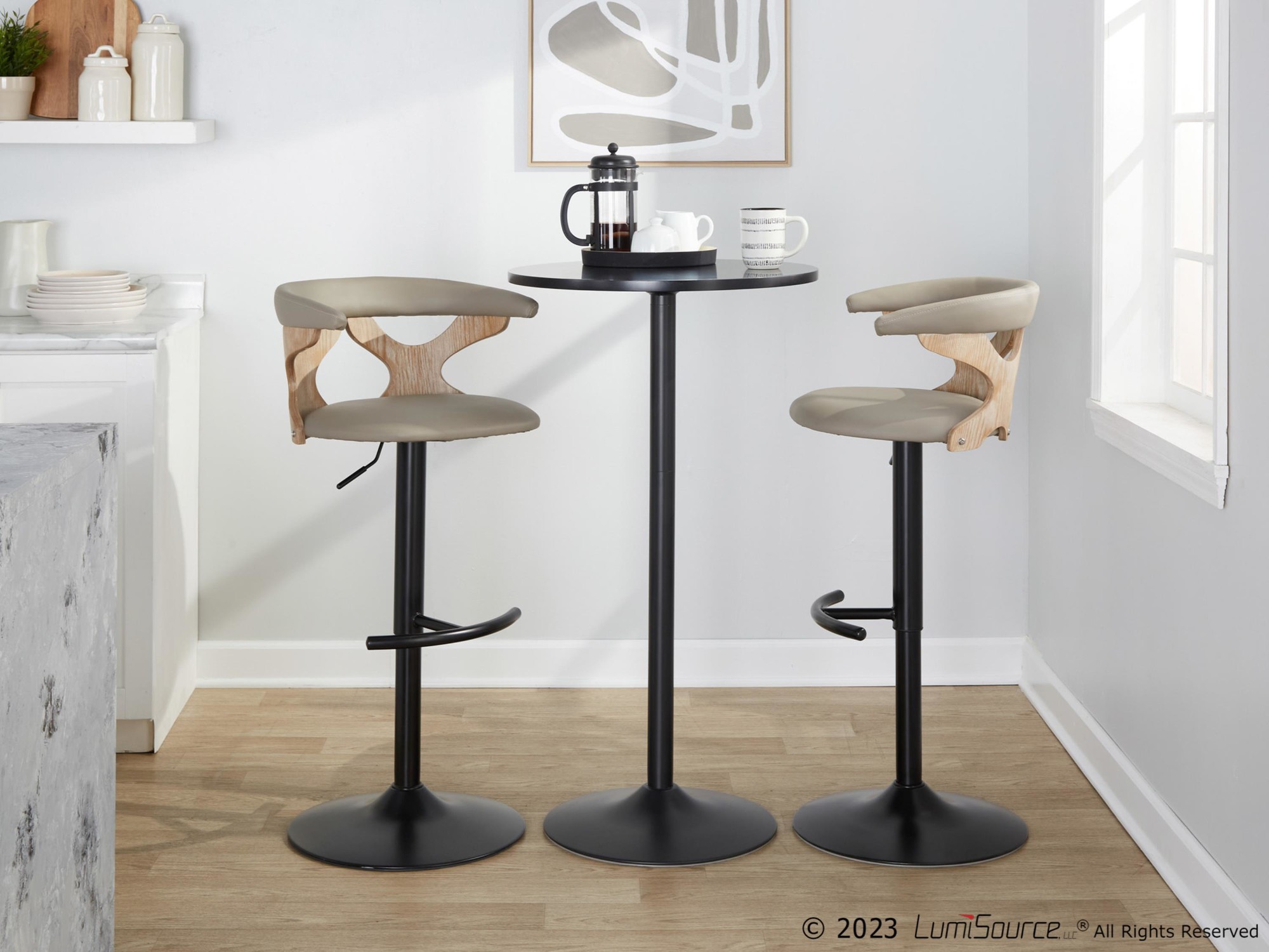 Gardenia Light Grey Faux Leather Adjustable Swivel Barstool (Set of 2) 1 Gardenia Light Grey Faux Leather Adjustable Swivel Barstool (Set of 2)