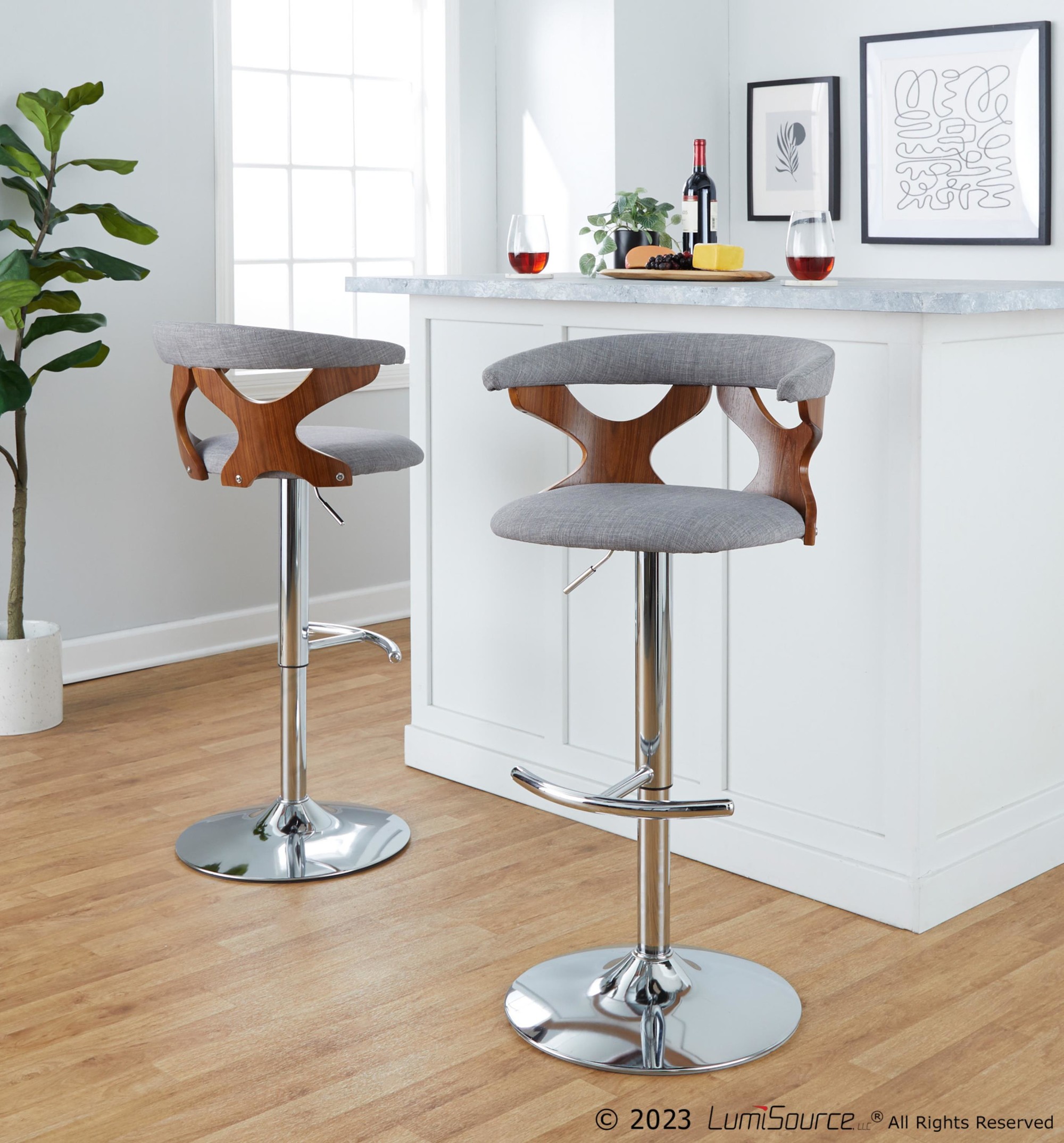 Gardenia Light Grey Swivel Adjustable Contemporary Barstools (Set of 2) 3 Gardenia Light Grey Swivel Adjustable Contemporary Barstools (Set of 2) - Image 3