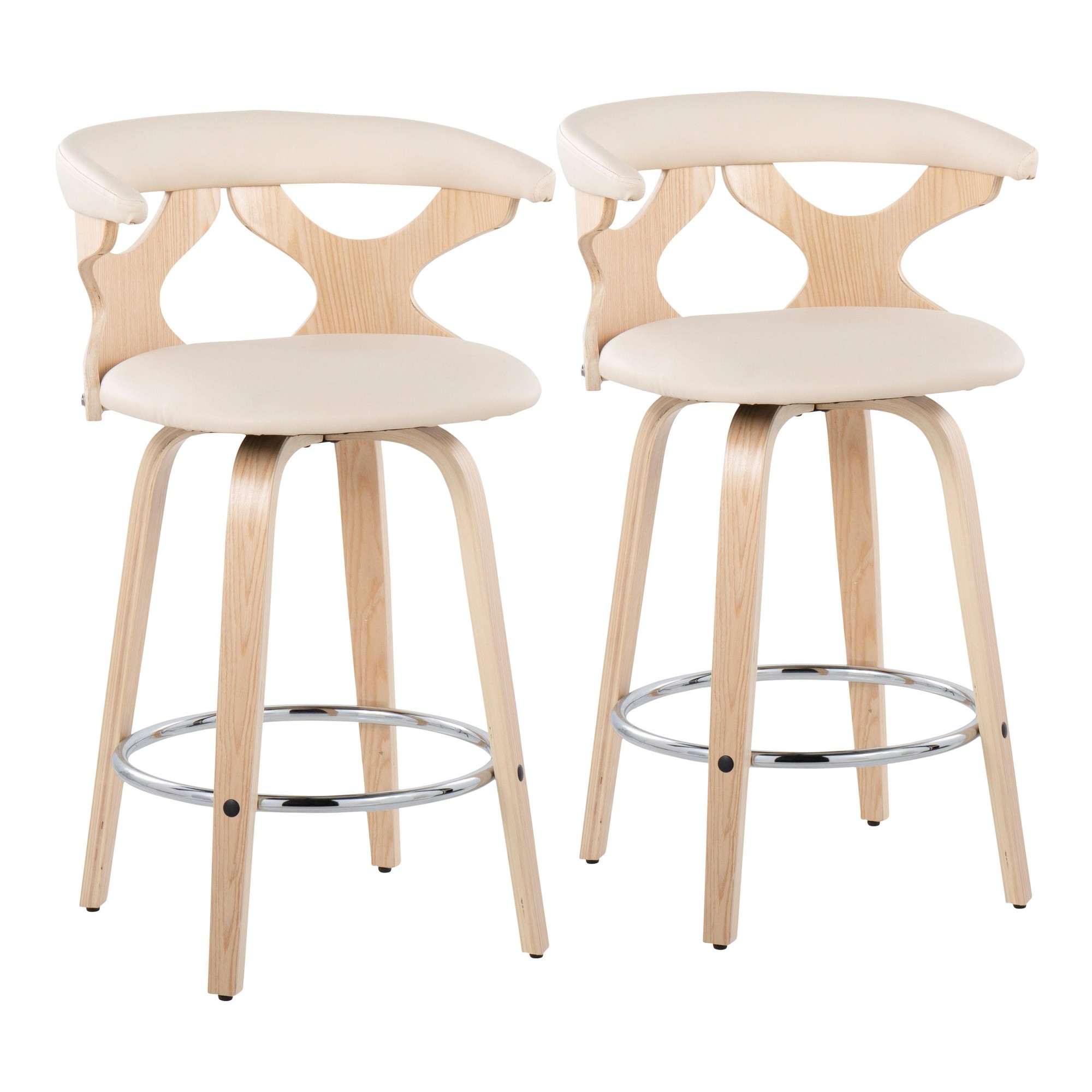 Gardenia Mid-Century Modern Cream Swivel Counter Stools (Set of 2) 1 Gardenia Mid-Century Modern Cream Swivel Counter Stools (Set of 2)