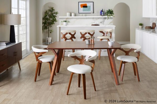 Gardenia Mid Century Modern Walnut and Cream Swivel Accent Chair 1