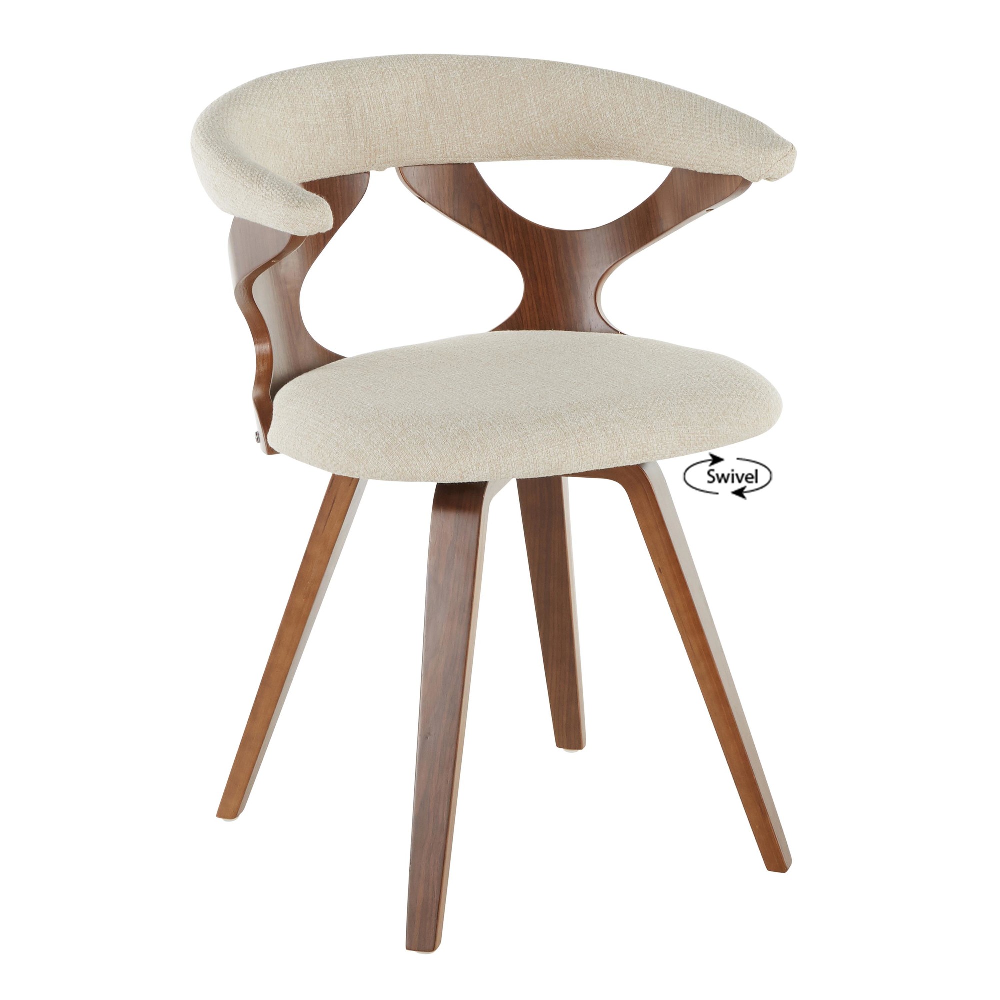 Gardenia Mid-Century Modern Walnut and Cream Swivel Accent Chair 2 Gardenia Mid-Century Modern Walnut and Cream Swivel Accent Chair - Image 2