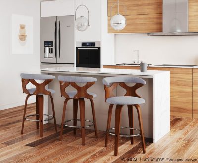 Gardenia Mid-Century Modern Walnut and Light Grey Counter Stools (Set of 2)