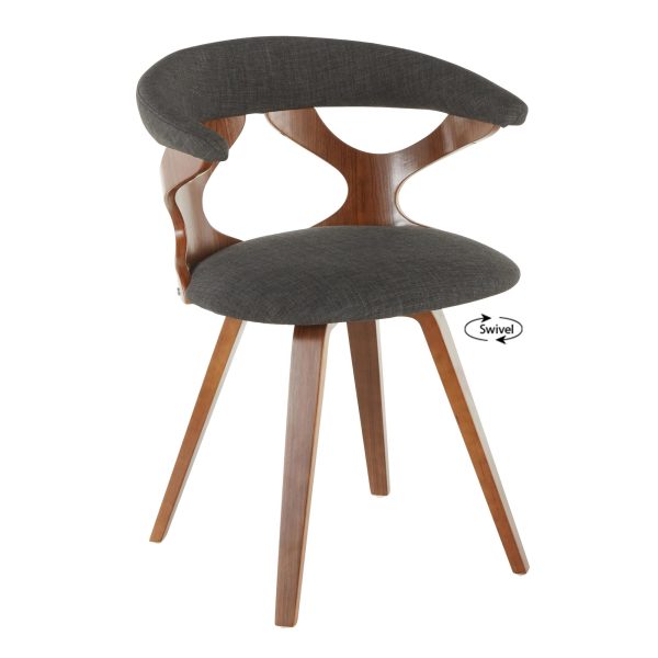 Gardenia Mid Century Walnut and Charcoal Swivel Accent Chair 4
