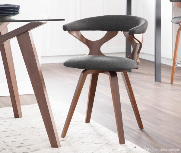 Gardenia Mid Century Walnut and Charcoal Swivel Accent Chair
