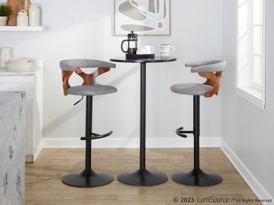 Gardenia Orange Fabric Adjustable Swivel Barstools Black Walnut (Set of 2)