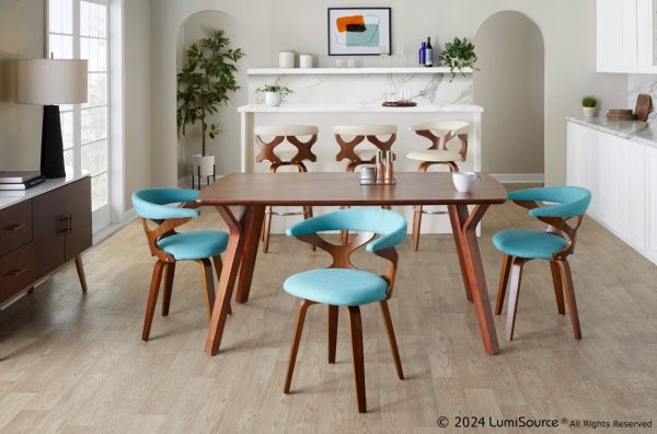 Gardenia Teal Mid Century Modern Swivel Accent Chair Walnut Wood 1