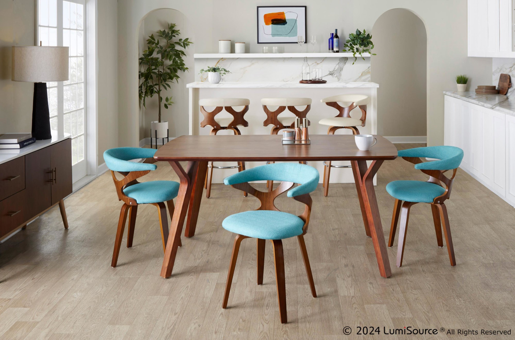 Gardenia Teal Mid-Century Modern Swivel Accent Chair Walnut Wood 1 Gardenia Teal Mid-Century Modern Swivel Accent Chair Walnut Wood