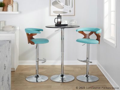 Gardenia Teal Mid-Century Modern Swivel Barstool Set (Set of 3)