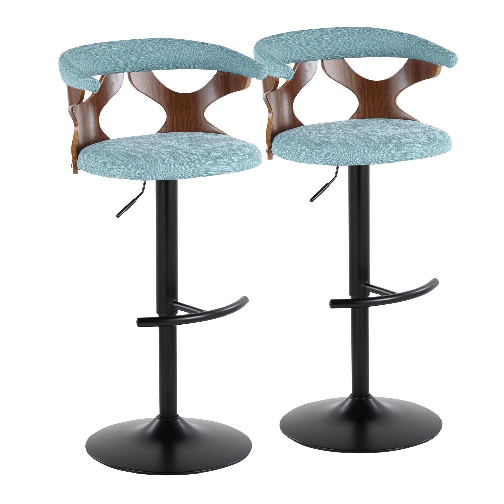 Gardenia Teal Swivel Adjustable Contemporary Barstools (Set of 2) 5 Gardenia Teal Swivel Adjustable Contemporary Barstools (Set of 2) - Image 5