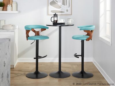 Gardenia Teal Swivel Adjustable Contemporary Barstools (Set of 2)