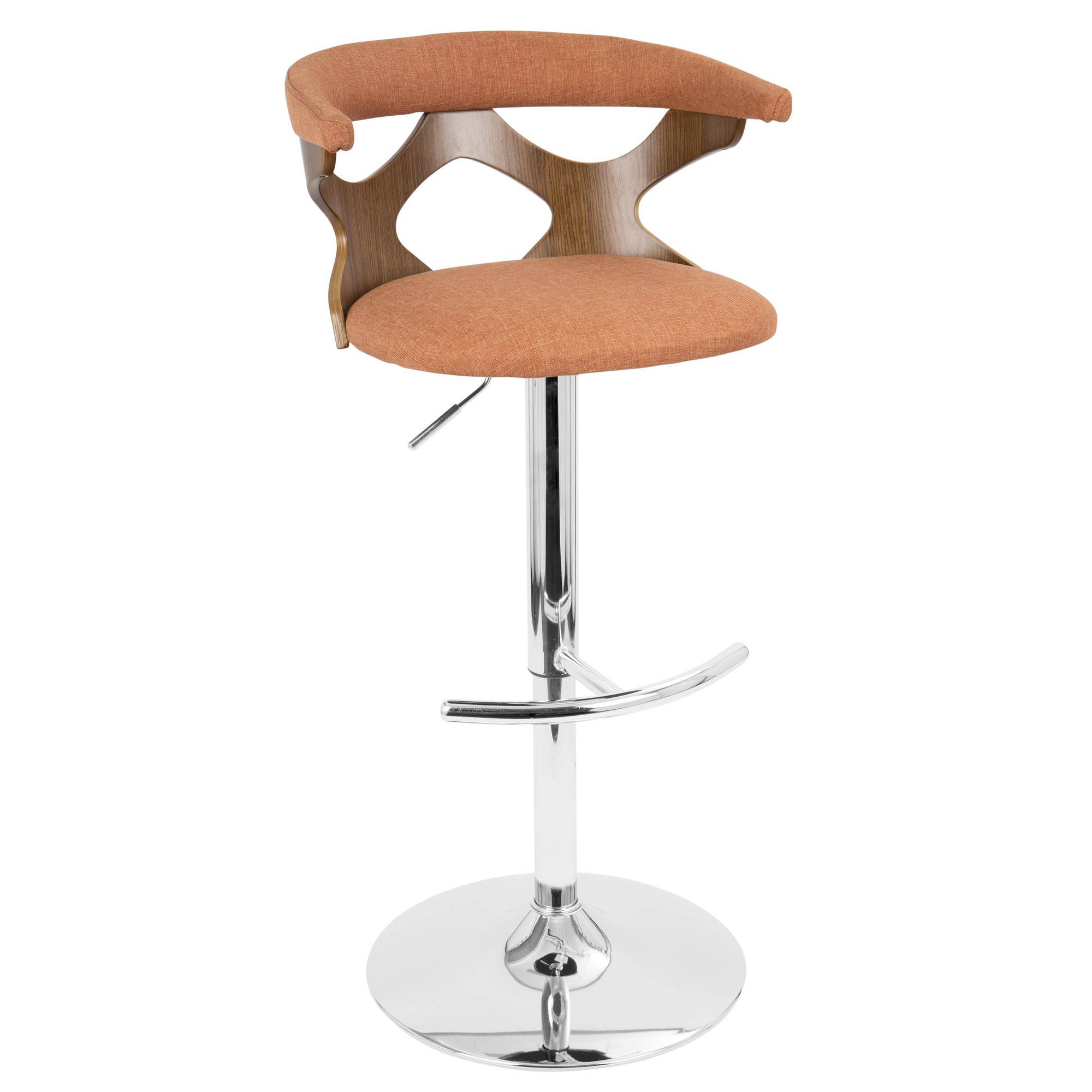 Gardenia Walnut Orange Mid-Century Modern Adjustable Swivel Barstool 2 Gardenia Walnut Orange Mid-Century Modern Adjustable Swivel Barstool - Image 2