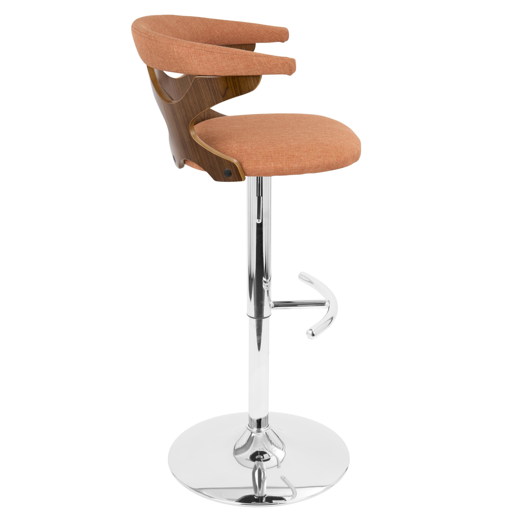 Gardenia Walnut Orange Mid-Century Modern Adjustable Swivel Barstool 3 Gardenia Walnut Orange Mid-Century Modern Adjustable Swivel Barstool - Image 3