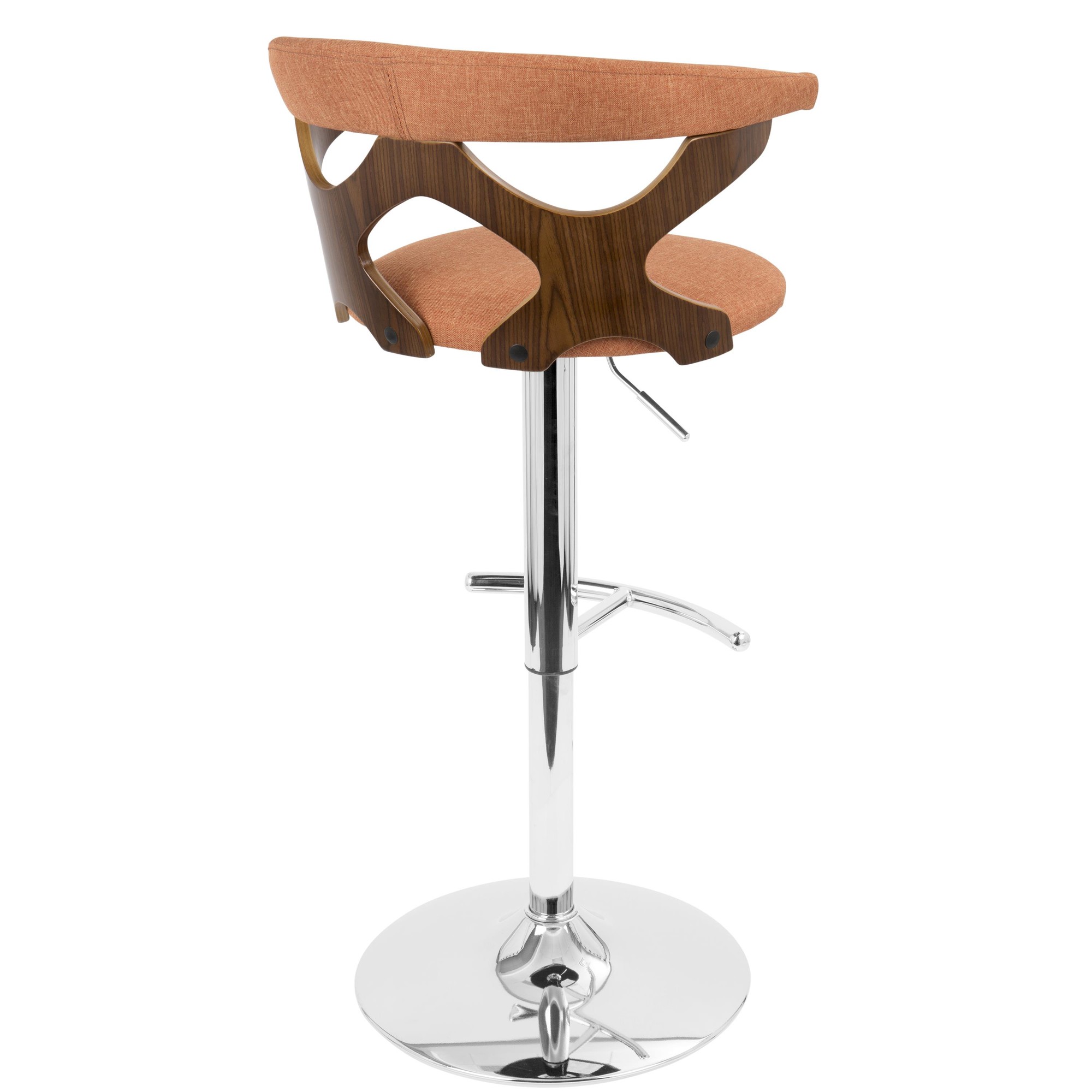 Gardenia Walnut Orange Mid-Century Modern Adjustable Swivel Barstool 4 Gardenia Walnut Orange Mid-Century Modern Adjustable Swivel Barstool - Image 4