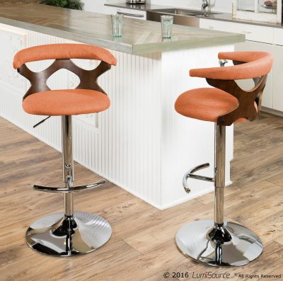 Gardenia Walnut Orange Mid-Century Modern Adjustable Swivel Barstool