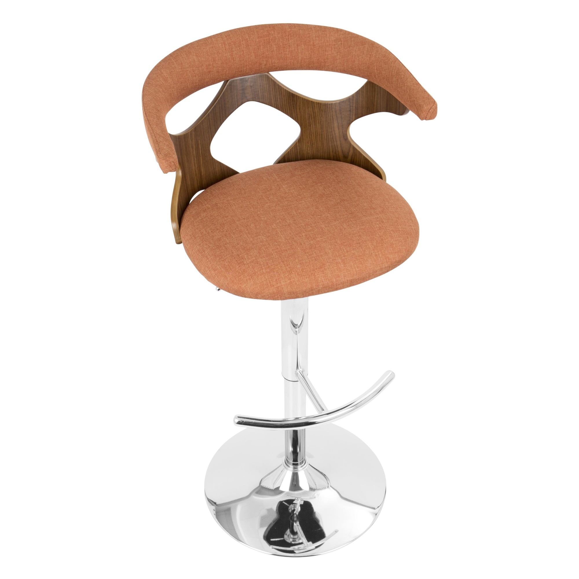 Gardenia Walnut Orange Mid-Century Modern Adjustable Swivel Barstool 7 Gardenia Walnut Orange Mid-Century Modern Adjustable Swivel Barstool - Image 7