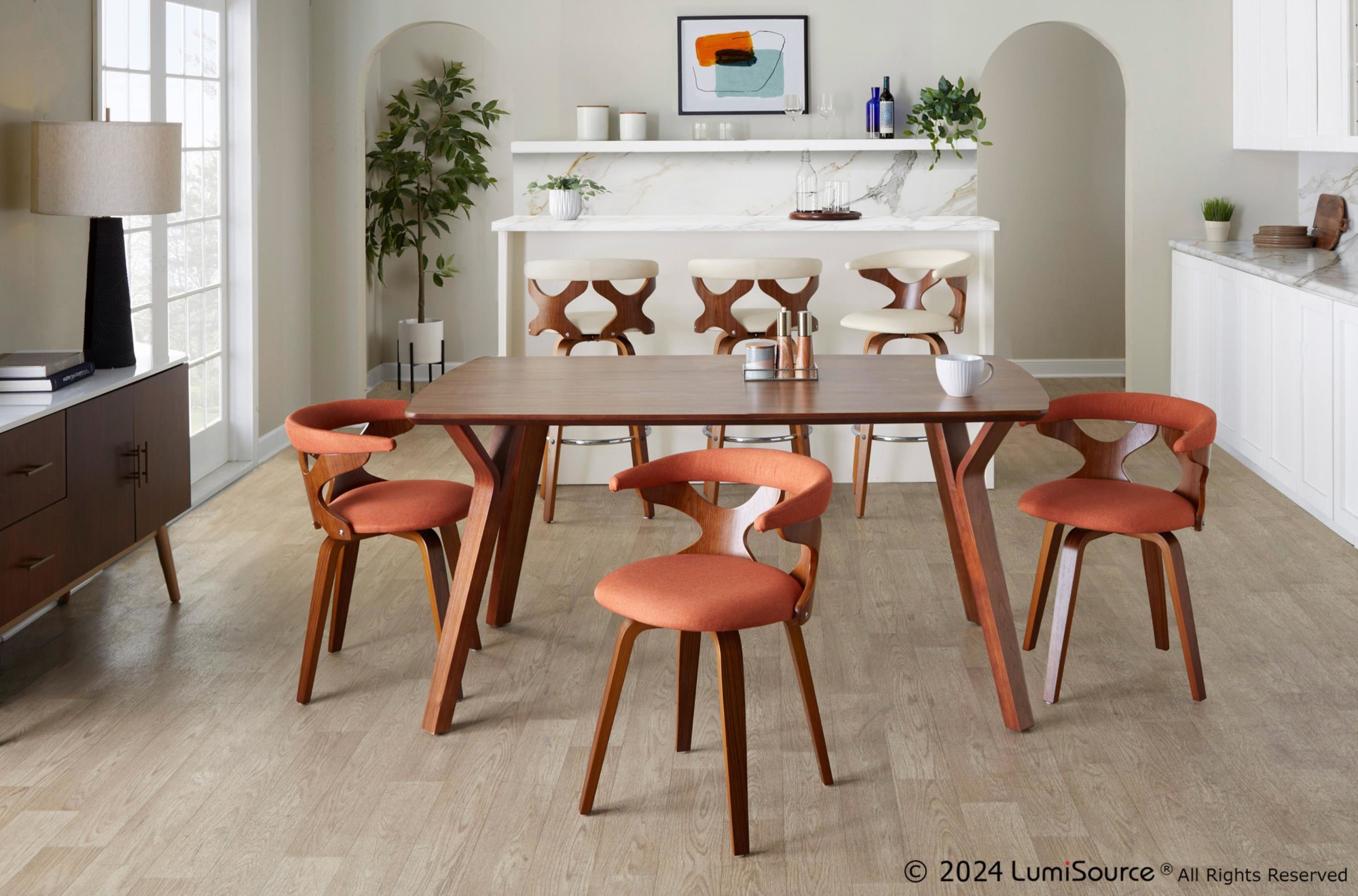 Gardenia Walnut Orange Mid-Century Modern Swivel Accent Chair 3 Gardenia Walnut Orange Mid-Century Modern Swivel Accent Chair - Image 3
