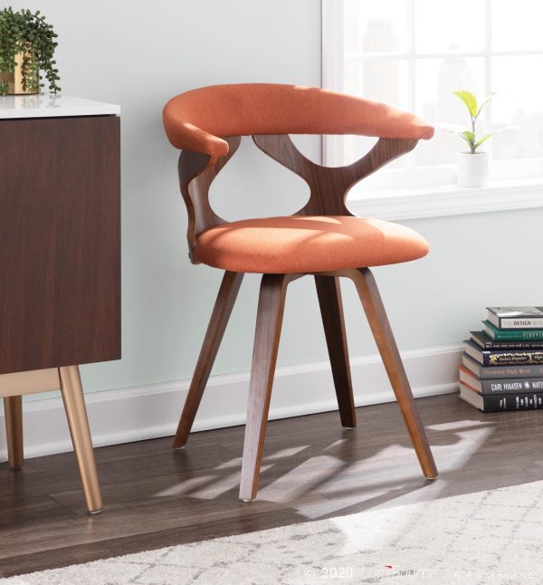 Gardenia Walnut Orange Mid Century Modern Swivel Accent Chair