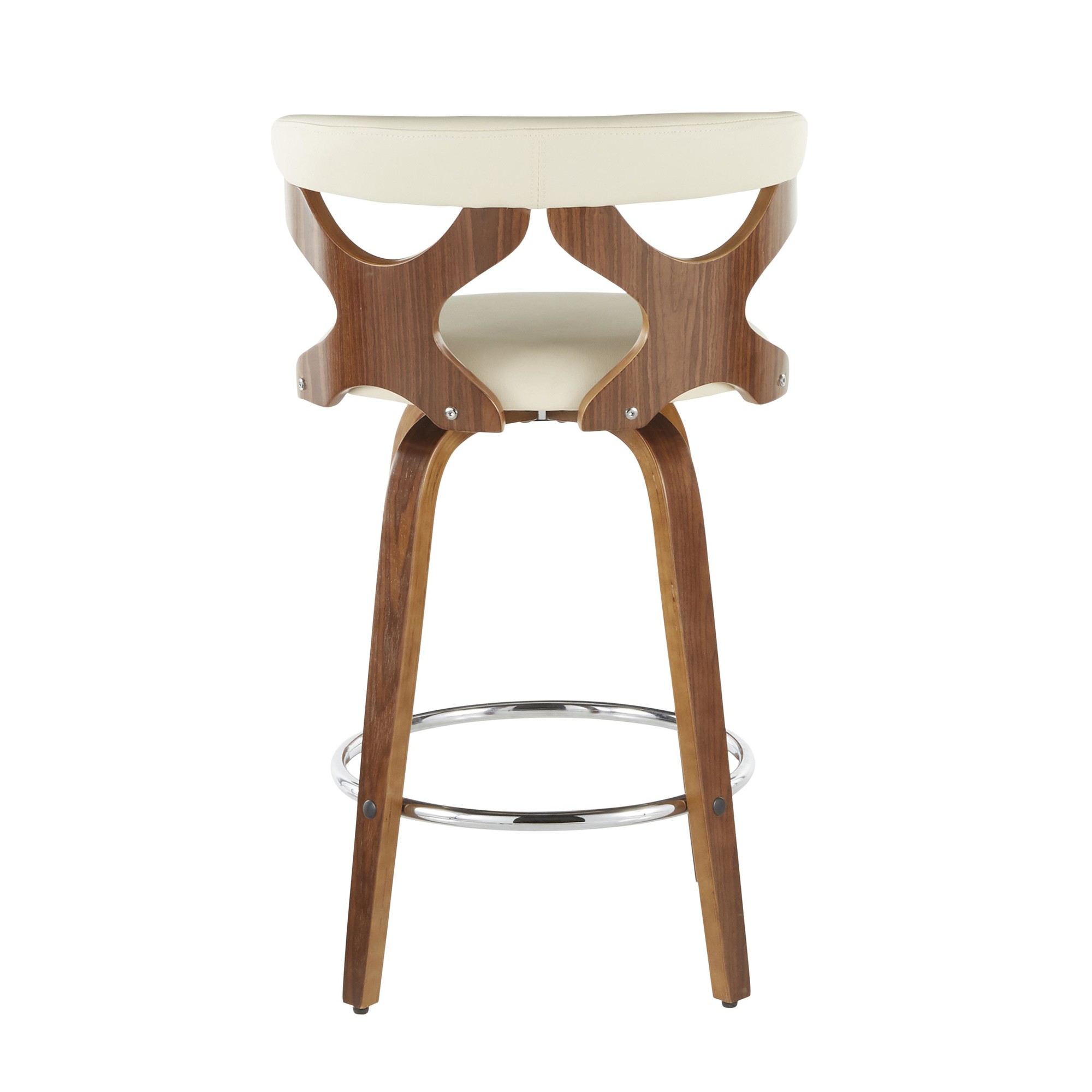 Gardenia Walnut Wood Cream Faux Leather Mid-Century Counter Stools (Set of 2) 5 Gardenia Walnut Wood Cream Faux Leather Mid-Century Counter Stools (Set of 2) - Image 5