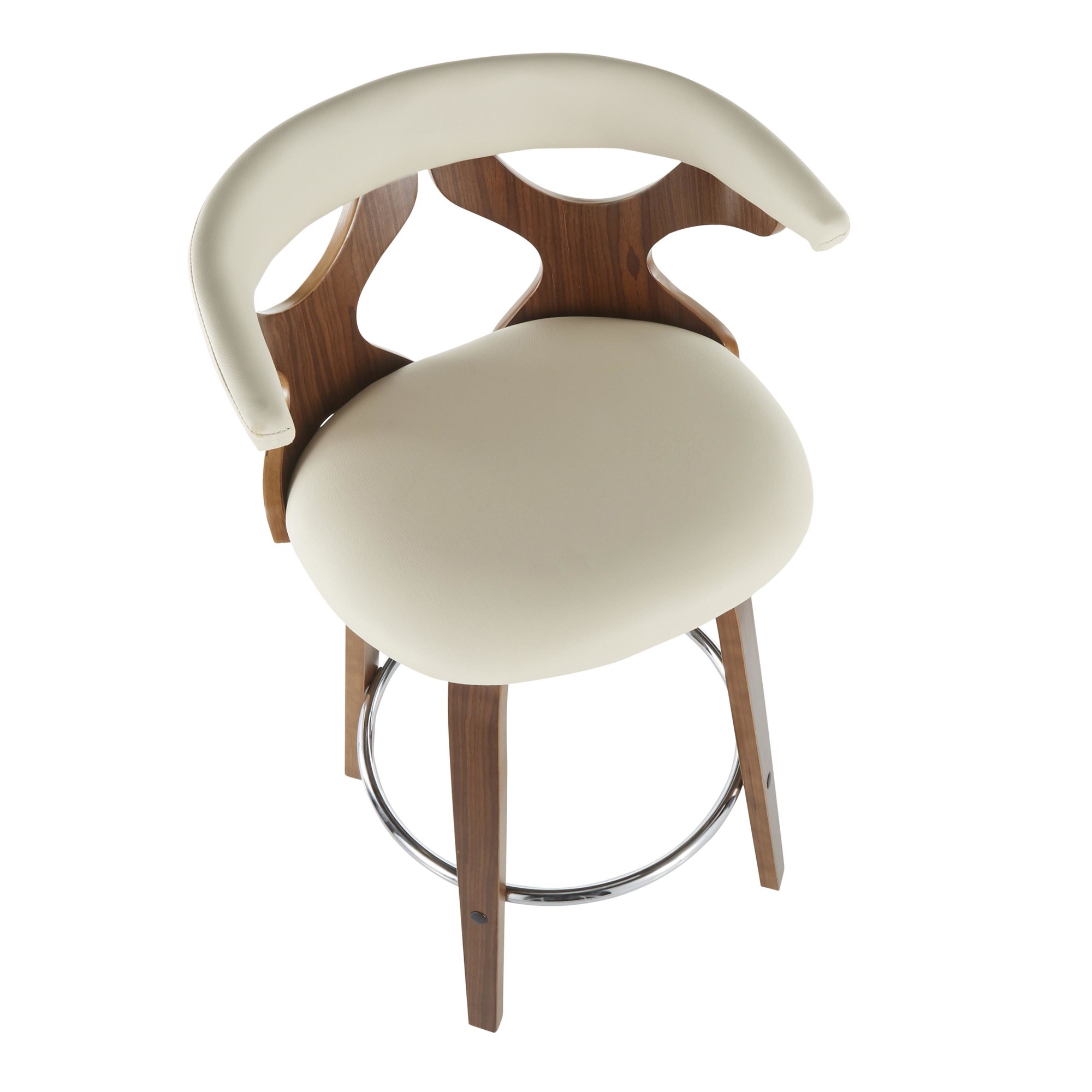 Gardenia Walnut Wood Cream Faux Leather Mid-Century Counter Stools (Set of 2) 7 Gardenia Walnut Wood Cream Faux Leather Mid-Century Counter Stools (Set of 2) - Image 7