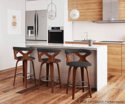 Gardenia Walnut and Charcoal Mid-Century Modern Counter Stools (Set of 2)