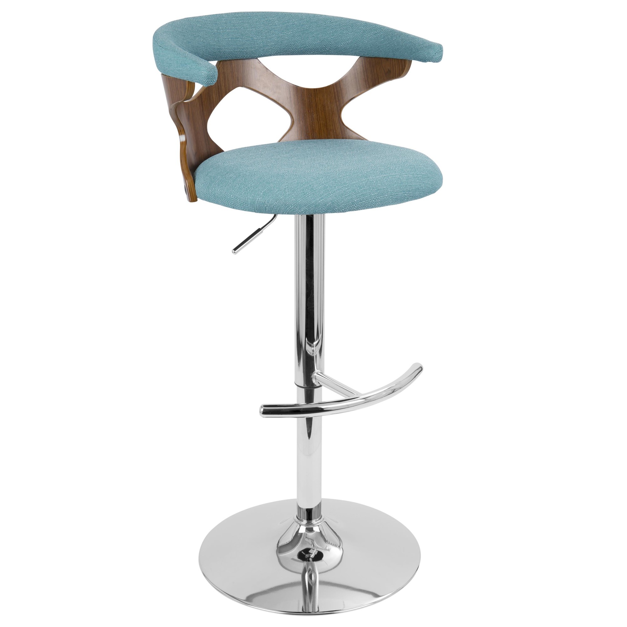 Gardenia Walnut and Teal Swivel Mid-Century Modern Adjustable Barstool 4 Gardenia Walnut and Teal Swivel Mid-Century Modern Adjustable Barstool - Image 4