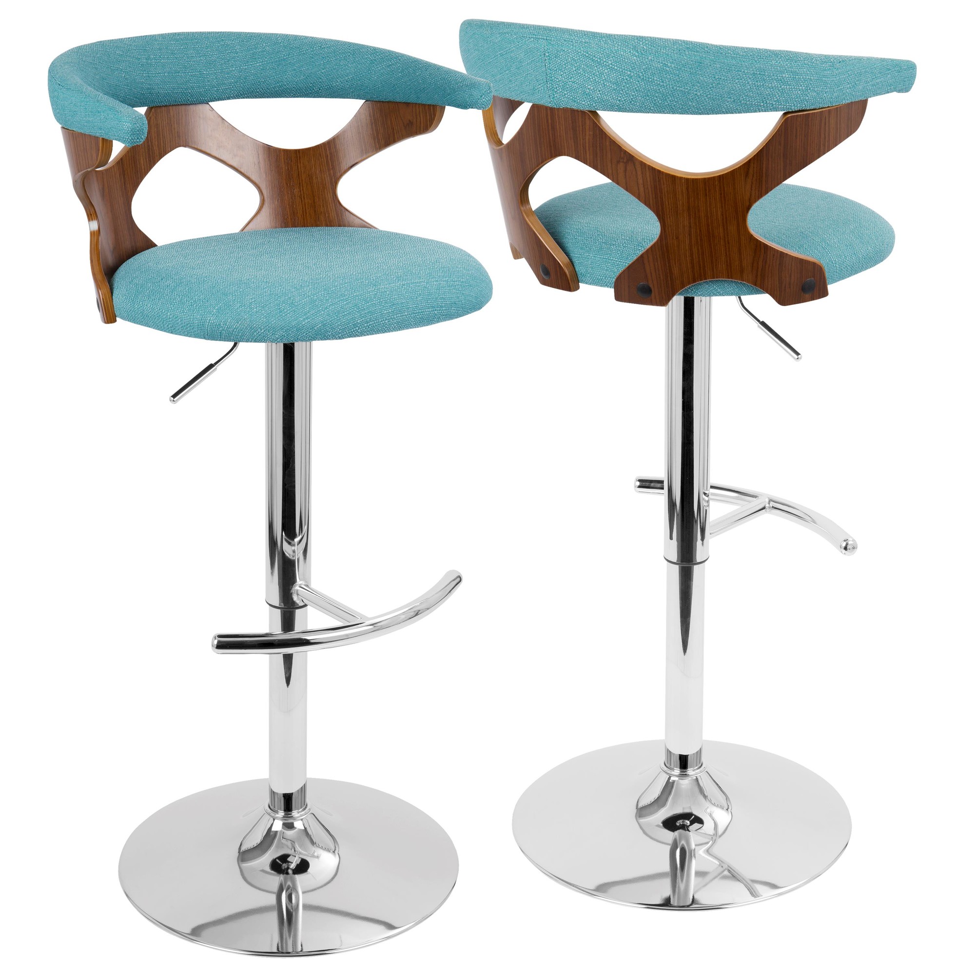 Gardenia Walnut and Teal Swivel Mid-Century Modern Adjustable Barstool 5 Gardenia Walnut and Teal Swivel Mid-Century Modern Adjustable Barstool - Image 5