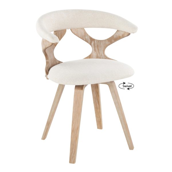 Gardenia White Washed Wood Cream Fabric Mid Century Swivel Accent Chair 1