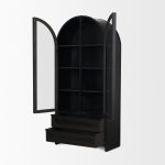 Gehry 72.3" H Dark Brown Metal Brown Wood and Glass Door Display Cabinet