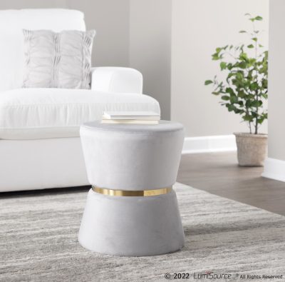 Gemma 155-Inch Silver Velvet Contemporary Accent Ottoman